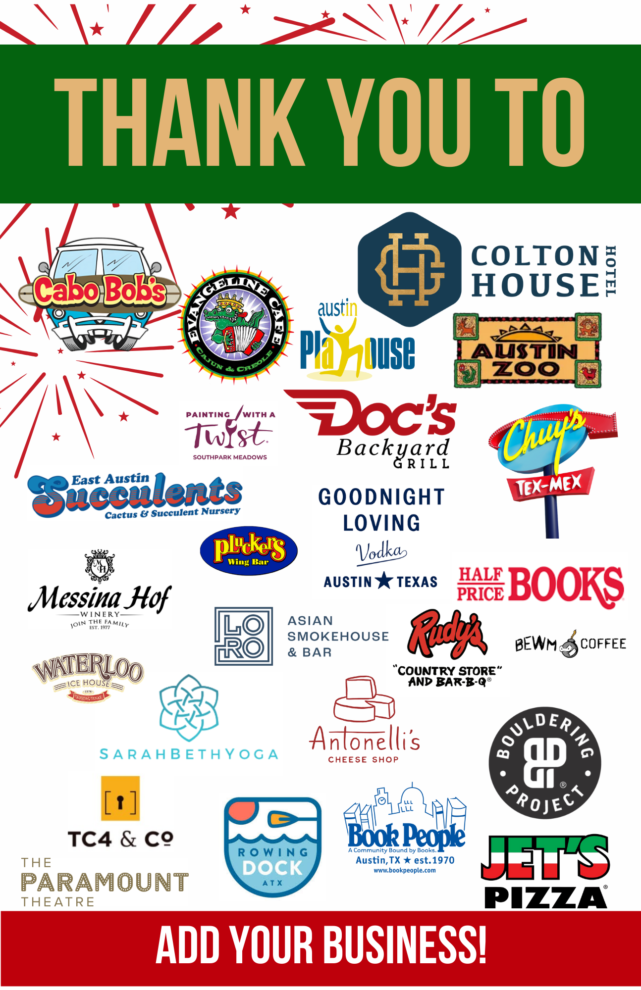 Graphic representing some of the donors from the Covington Theater Booster