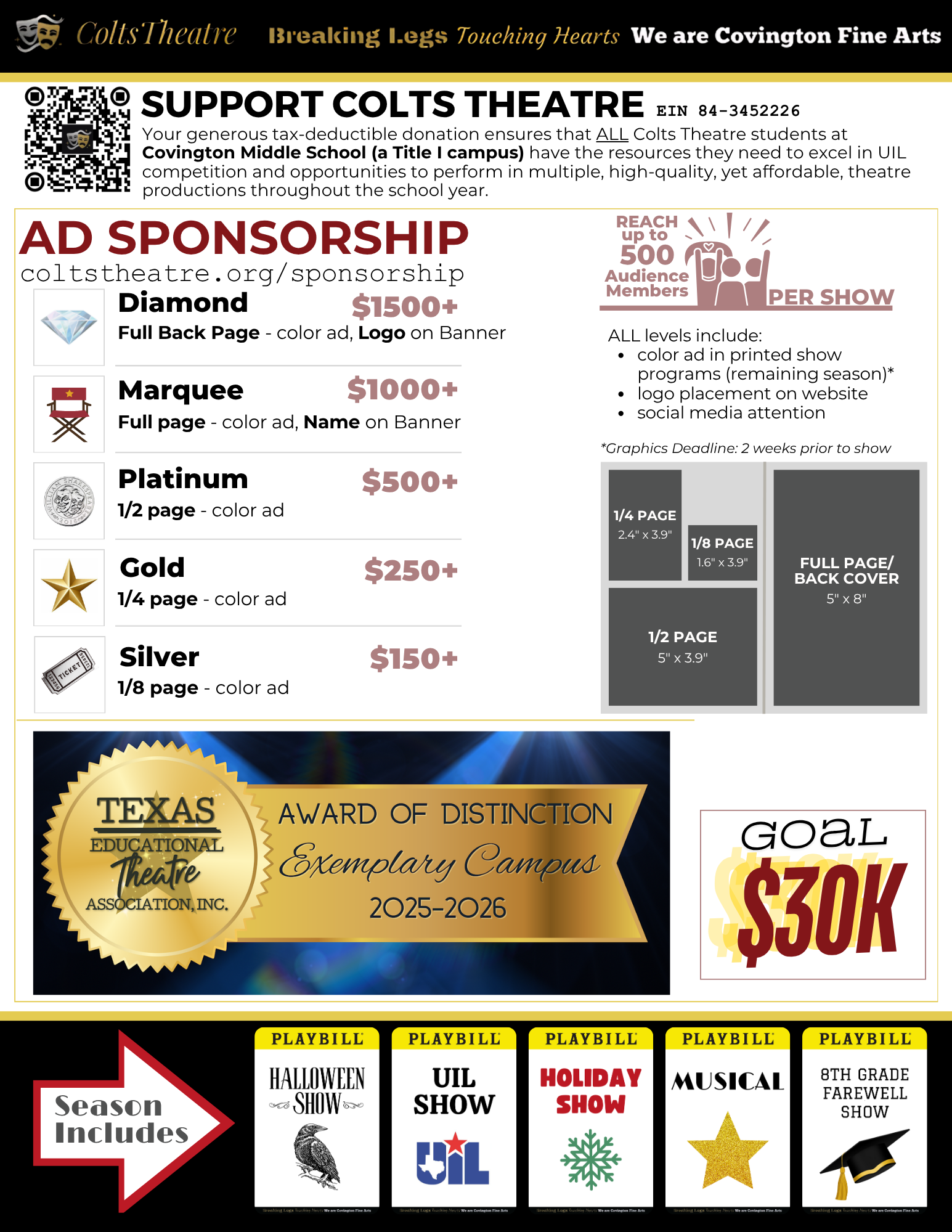 Support Colts Theater through Ad Sponsorship